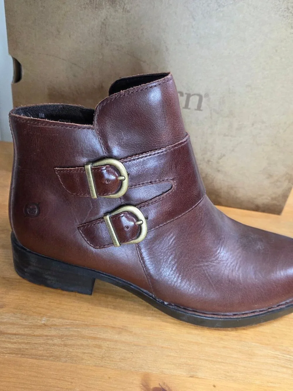 Born Women's Adler F06316 Brown Leather Buckle Zip Up Ankle Boots Booties Sz 8M